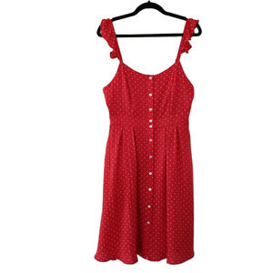 MISRED Ruffled Strap Sleeveless Polka Dot Midi Sundress, Red/White, M, NWT